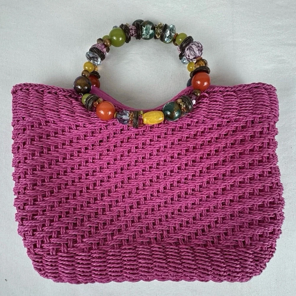 Cappelli Straworld Fuchsia Tote with Beaded Handle - Picture 12 of 12